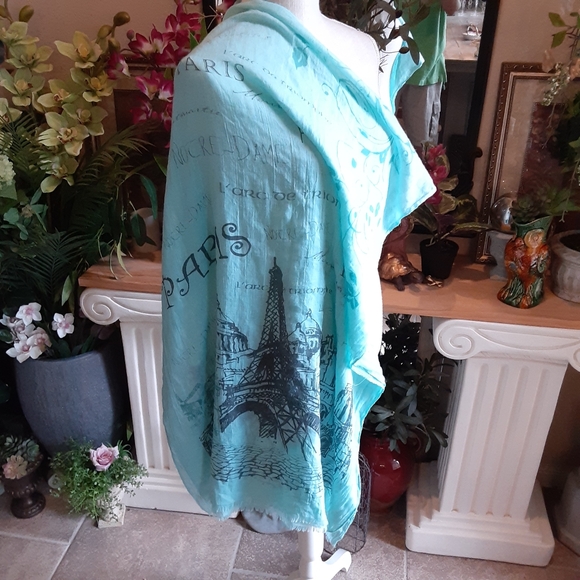 PARIS Wrap / Scarf Size 30" x 70" Silk - Picture 3 of 5
